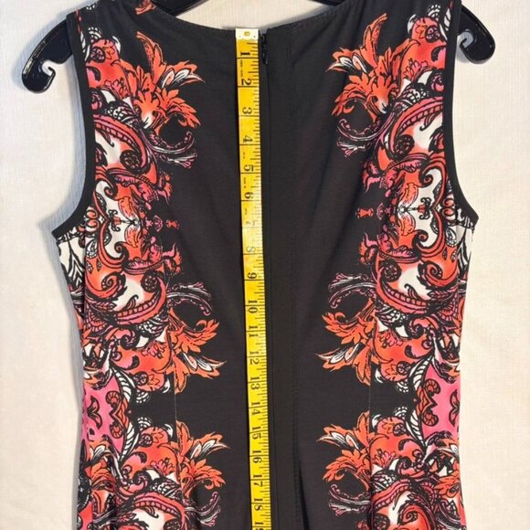Etcetera Sleeveless Knee-Length Sheath Dress With Ornate Red & Black Floral Prin - Picture 7 of 16